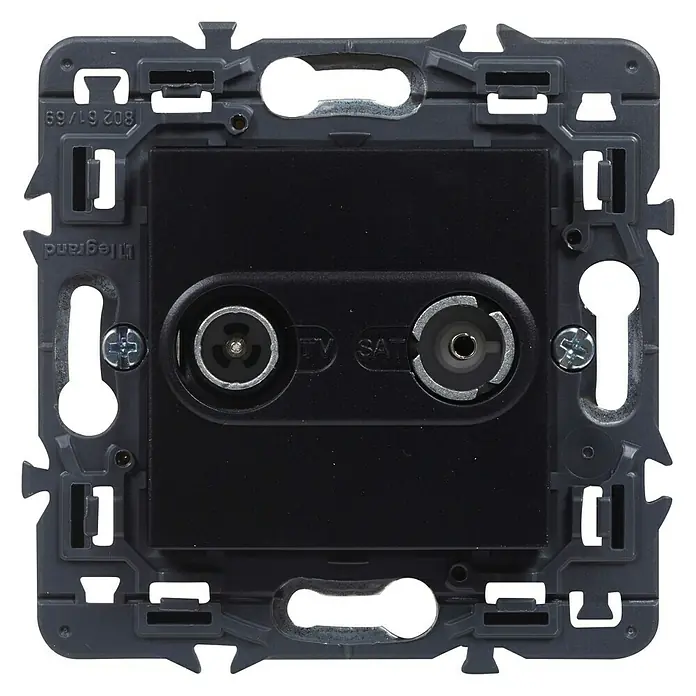 Legrand Valena Next Pieza insertada para caja de antena Intermedia - x 2, Negro - Detalle de una toma de TV y satélite Legrand, ideal para aplicaciones multimedia en el hogar.