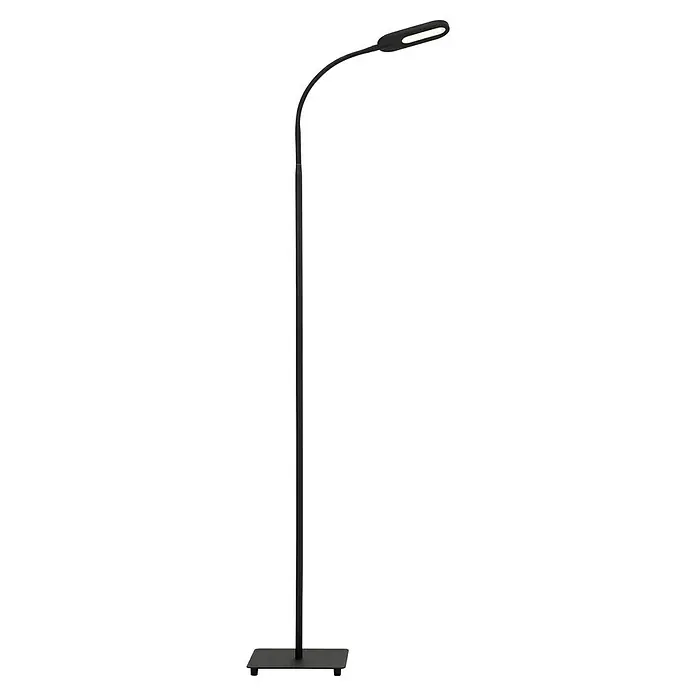 Briloner LED-Stehleuchte - Höhe: 128 cm, Schwarz - Eine schwarze Stehlampe mit einem verstellbaren Arm und einem rechteckigen Sockel. Ideal für Wohnzimmer oder Büro.