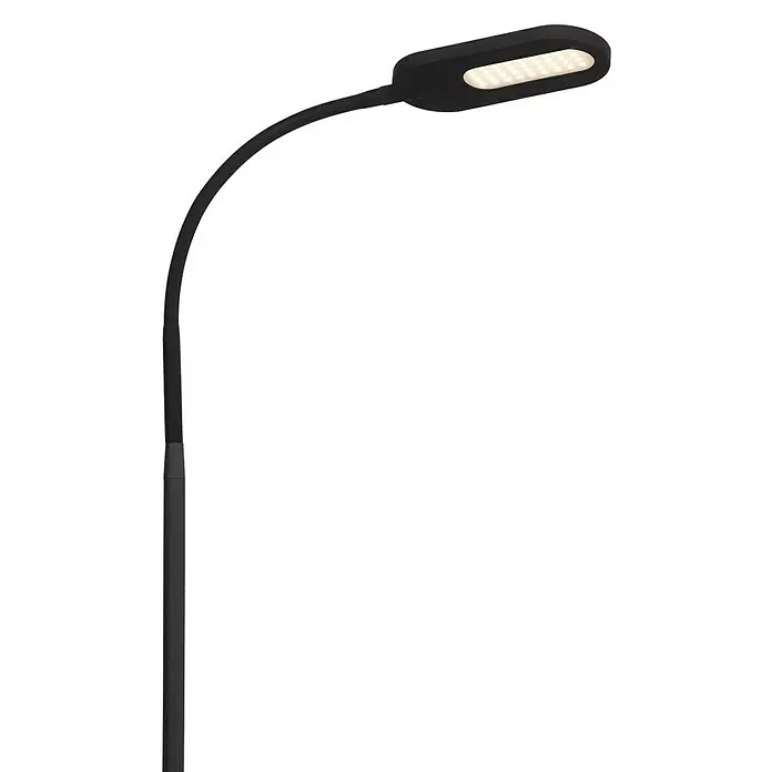 Briloner LED-Stehleuchte - Höhe: 128 cm, Schwarz - Elegante schwarze Stehleuchte mit einem schlanken, gebogenen Design und einem hellen LED-Panel, ideal für modernes Wohnen.