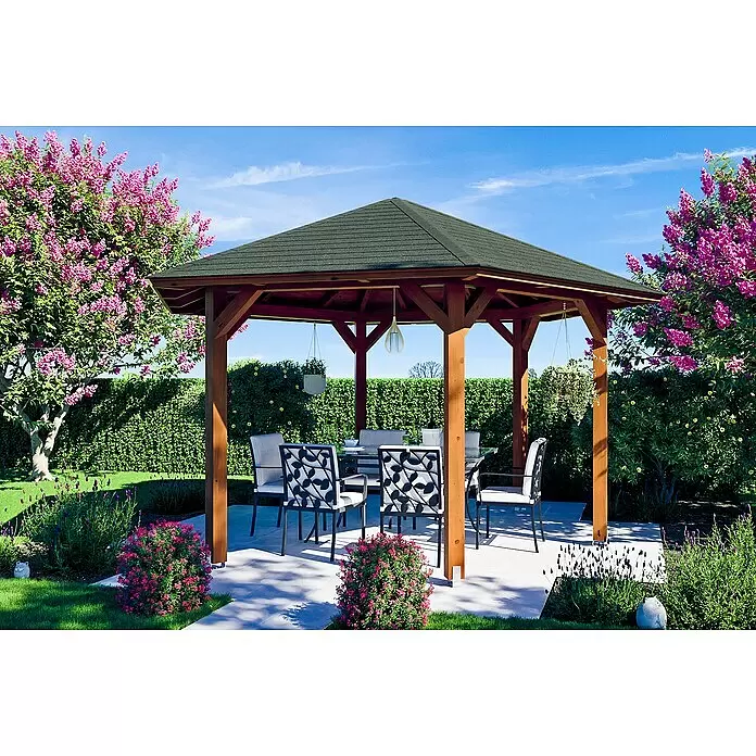 SKAN HOLZ Pavillon Nancy 3 - L x B: 416 x 480 cm, Nussbaum - Anwendungsbeispiel
