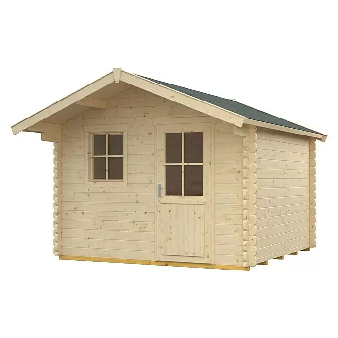 SKAN HOLZ Gartenhaus Narvik 2 - Außenmaß inkl. Dachüberstand (B x T): 340 x 400 cm, Holz, Natur - Diagonale Ansicht