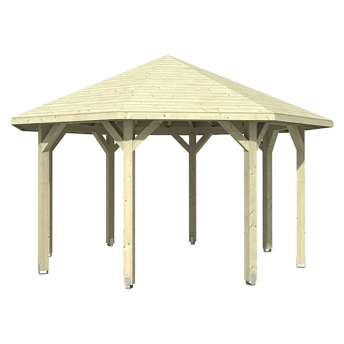 SKAN HOLZ Pavillon Nice 2 - L x B: 484 x 484 cm, Holz, Natur - Hölzerner Pavillon mit einem achteckigen Dach, der Schatten und Schutz bietet. Ideal für Gärten und Außenbereiche zum Entspannen.