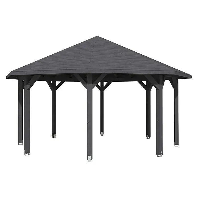 SKAN HOLZ Pavillon Nice 3 - L x B: 557 x 557 cm, Schiefergrau - Grauer Pavillon mit Holzrahmen und spitzem Dach, ideal für Gartenpartys und Entspannung im Freien.