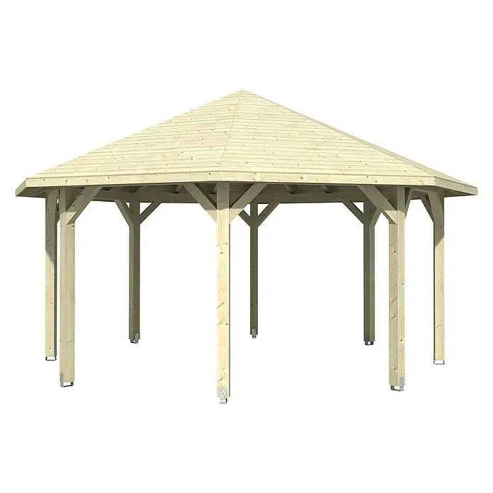 SKAN HOLZ Pavillon Nice 3 - L x B: 557 x 557 cm - Holzpavillon mit sechseckigem Dach und offenen Seiten, ideal für den Garten. Bietet Schutz und ist ein dekoratives Element.