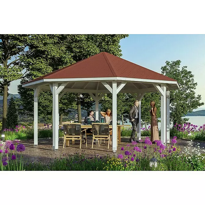 SKAN HOLZ Pavillon Nice 3 - L x B: 557 x 557 cm, Weiß - Stimmungsaufnahme