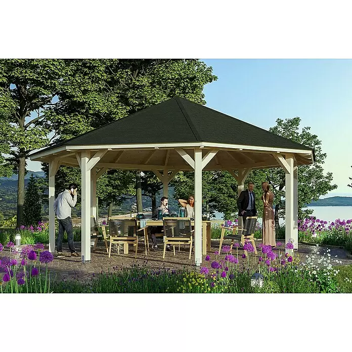 SKAN HOLZ Pavillon Nice 4 - L x B: 630 x 630 cm, Natur - Stimmungsaufnahme