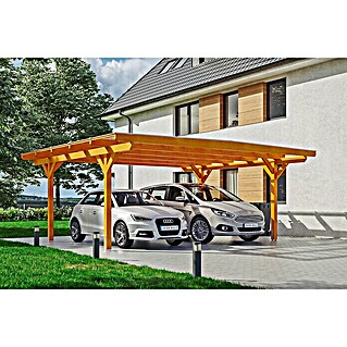 Skan Holz Carport Odenwald (Außenmaß inkl. Dachüberstand (B x T): 6,4 x 5,41 m, Doppelcarport, Eiche Hell)