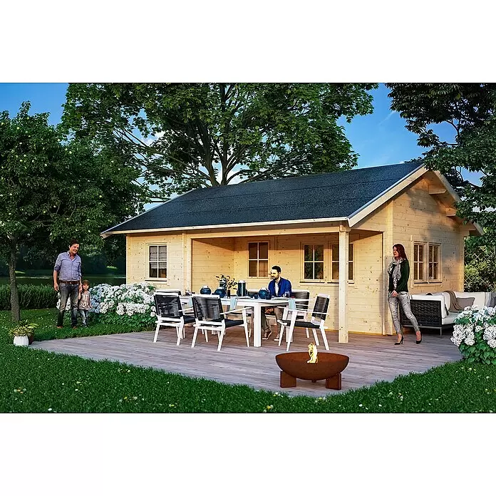 SKAN HOLZ Gartenhaus Ontario - Außenmaß inkl. Dachüberstand (B x T): 680 x 580 cm, Holz, Natur, 1 Lage Dachschalung - Stimmungsaufnahme