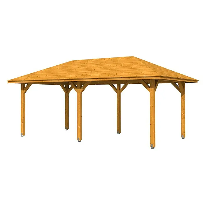 SKAN HOLZ Pavillon Orleans 1 - L x B: 656 x 374 cm, Holz, Eiche hell - Eine ansprechende Holzpergola mit überdachtem Design, ideal für den Garten, mit einem soliden Holzrahmen und einer attraktiven Dachkonstruktion.