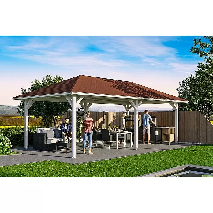 SKAN HOLZ Pavillon Orleans 2 - L x B: 786 x 439 cm, Holz, Weiß - Stimmungsaufnahme