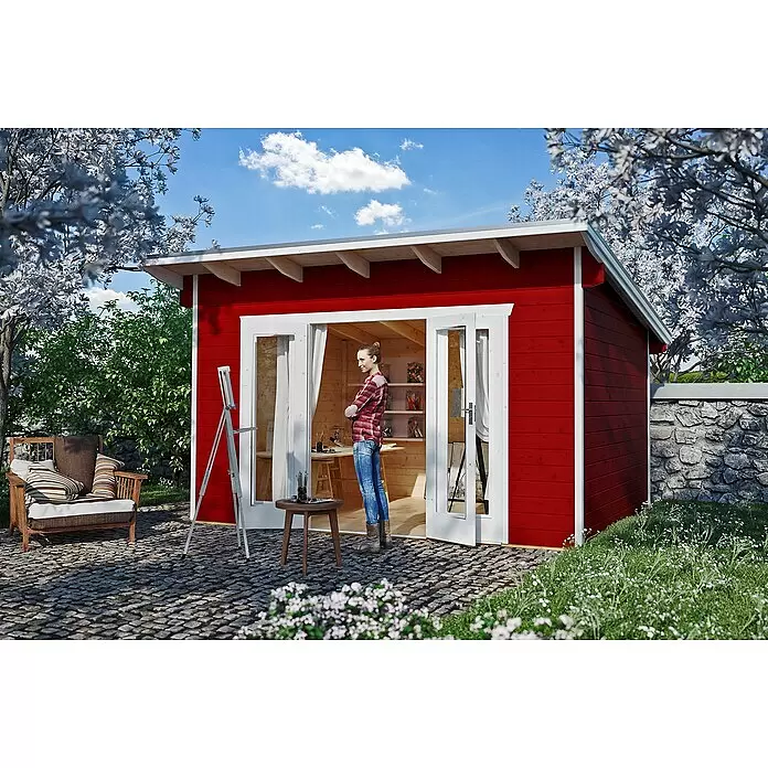 Gartenhaus Ostende - Außenmaß inkl. Dachüberstand (B x T): 390 x 310 cm, Holz, Schwedenrot - Stimmungsaufnahme