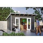 Skan Holz Gartenhaus Ostende (Außenmaß inkl. Dachüberstand (B x T): 440 x 380 cm, Holz, Schiefergrau, 12 m²) | BAUHAUS