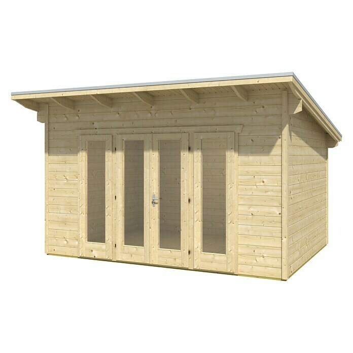 Skan Holz Gartenhaus Ostende (Außenmaß inkl. Dachüberstand (B x T): 440 x 380 cm, Holz, Natur, 12 m²)