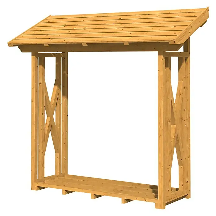 SKAN HOLZ Kaminholzregal Paul 1 - 240 x 88 x 229 cm, Holz, Natur - Ein geräumiges Brennholzlager aus Holz, das ideal ist, um Brennholz trocken und ordentlich aufzubewahren, mit stabilen Stützen und überdachtem Dach.