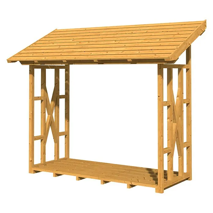 SKAN HOLZ Kaminholzregal Paul 2 - 290 x 126 x 243 cm, Holz, Natur - Ein hölzerner Holzunterstand mit Dach bietet Schutz und Ordnung für Ihr Brennholz. Das robuste Design sorgt für eine lange Lebensdauer.