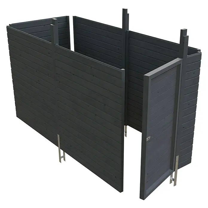 SKAN HOLZ Carport-Abstellraum C1 - Passend für: Skan Holz Carports mit Durchfahrtsbreite bis 291 cm, Schiefergrau - Die Abbildung zeigt ein Holzzaun-Kit in Anthrazit, ideal für den Garten. Der Bausatz enthält Zaunelemente, Pfosten und Beschläge für einfache Montage.