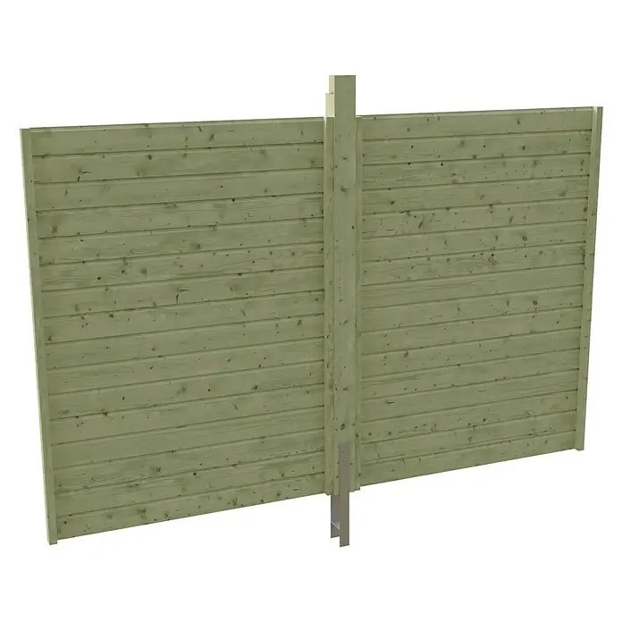 SKAN HOLZ Rückwand - L x H: 291 x 200 cm, Grün, Passend für: Skan Holz Carports - Das Bild zeigt einen Holzzaun mit vertikalem Pfosten zur Stabilisierung und Abgrenzung eines Gartens. Der Zaun ist naturbelassen.