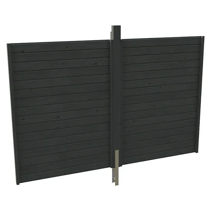 SKAN HOLZ Rückwand - L x H: 291 x 200 cm, Schiefergrau, Passend für: Skan Holz Carports - Nahaufnahme eines modernen Holzzauns mit einem stabilen Pfosten für Privatsphäre und Schutz im Außenbereich.