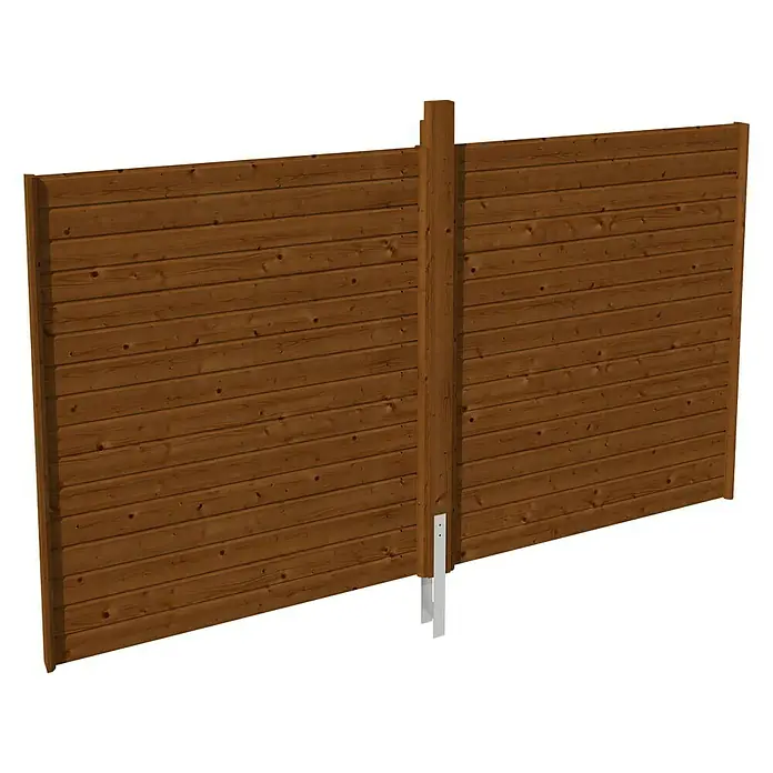 SKAN HOLZ Rückwand - L x H: 355 x 200 cm, Nussbaum, Passend für: Skan Holz Carports - Ein Holzzaun-Paneel mit einem stabilen Pfosten und Metallfüßen für eine sichere Befestigung. Ideal für den Garten- und Landschaftsbau.