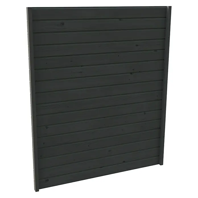 SKAN HOLZ Seitenwand - B x H: 141 x 200 cm, Passend für: Skan Holz Carports, Schiefergrau - Nahaufnahme einer grauen Holzwand mit horizontalen Brettern und einem Rahmen an den Seiten. Ideal für den Garten oder als Sichtschutz.