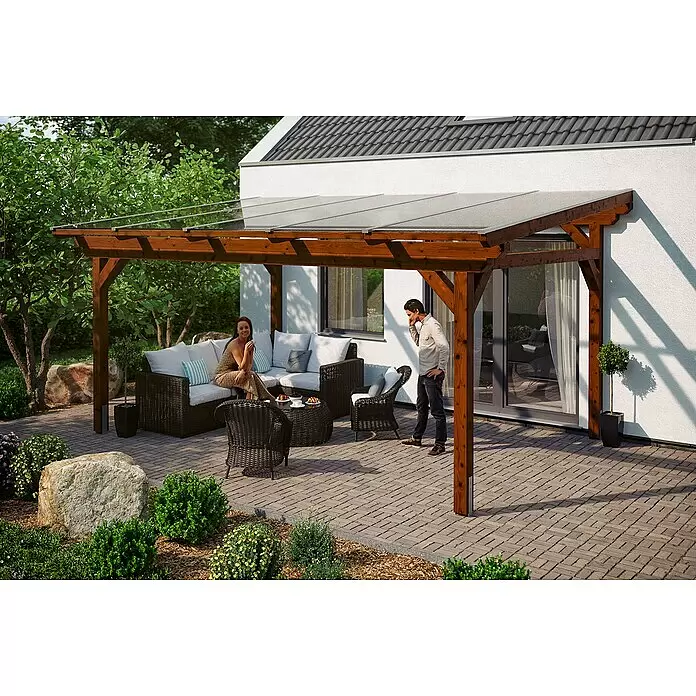 SKAN HOLZ Terrassenüberdachung Sanremo - L x T: 541 x 250 cm, Polycarbonat, Nussbaum, Transparent - Stimmungsaufnahme