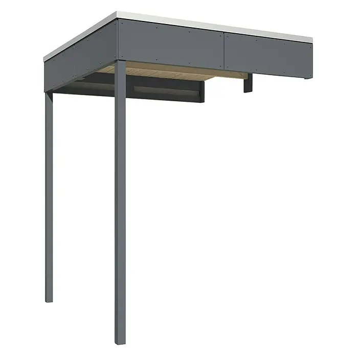 SKAN HOLZ CrossCube Gartenhaus-Anbau Crosscube - B x H: 168 x 223 cm, Passend für: Skan Holz Crosscube Gartenhäuser Sydney/Brisbane 2, Schiefergrau - Graue Terrassenüberdachung mit silbernem Rand und Holzdetail. Das Design ist modern und funktional für den Außenbereich.