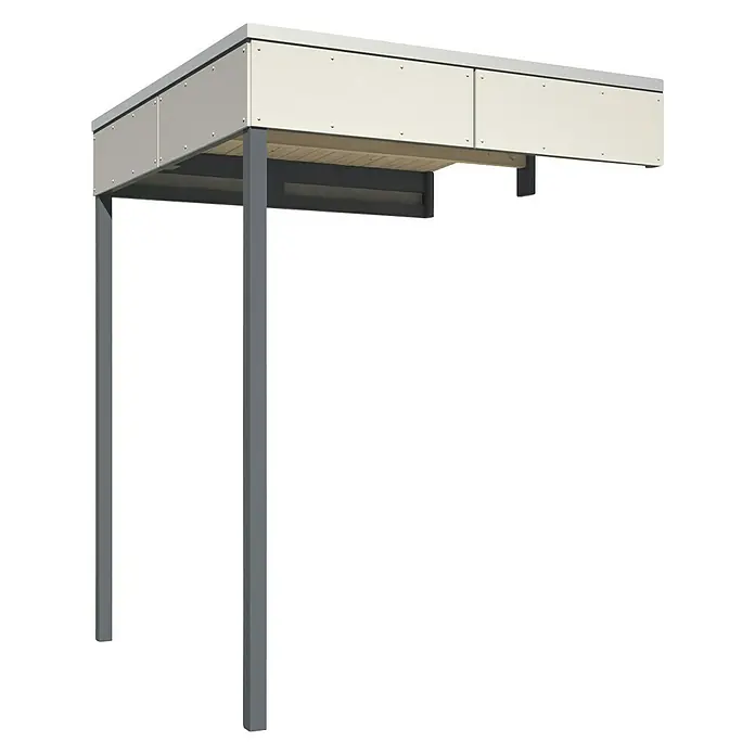 SKAN HOLZ CrossCube Gartenhaus-Anbau Crosscube - B x H: 168 x 223 cm, Passend für: Skan Holz Crosscube Gartenhäuser Perth/Melbourne 2, Telegrau - Moderne Überdachung mit stabilen grauen Säulen und schlichtem, hellem Dach. Ideal für Bushaltestellen oder als Wetterschutz.