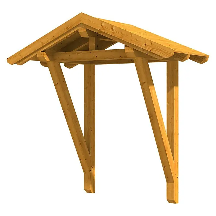 Skan Holz Giebelvordach Siegen 2247 x 116 x 208 cm, Eiche Hell - Holzanbau, ideal als Eingangsbereich oder Unterstand. Robuste Holzkonstruktion mit Satteldach und dekorativen Details für den Außenbereich.