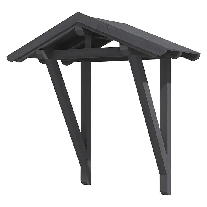 Skan Holz Giebelvordach Siegen 2247 x 116 x 208 cm, Schiefergrau - Abbildung eines grauen Vordachs mit Dach und Pfosten. Ideal als Wetterschutz über Türen oder Eingängen, robust und stilvoll.