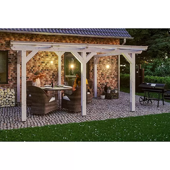 SKAN HOLZ Terrassenüberdachung Siena - B x T: 434 x 250 cm, Fichtenholz, Weiß - Stimmungsaufnahme