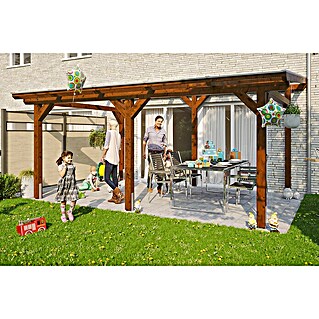 Skan Holz Terrassenüberdachung Siena (B x T: 541 x 400 cm, Fichtenholz, Nussbaum)