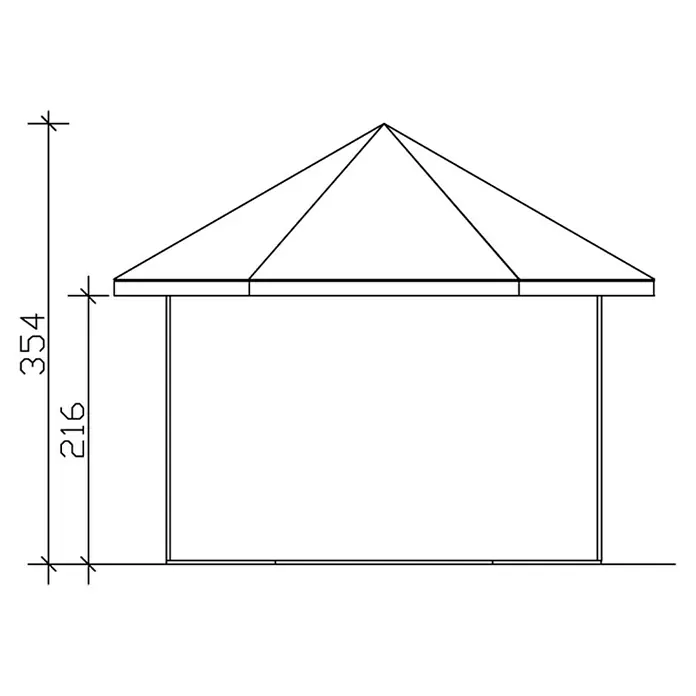 SKAN HOLZ Gartenpavillon Almelo - Holz, Schwedenrot - Draufsicht eines Pavillons mit den Maßen 354 in der Höhe und 216 für die Pfosten.