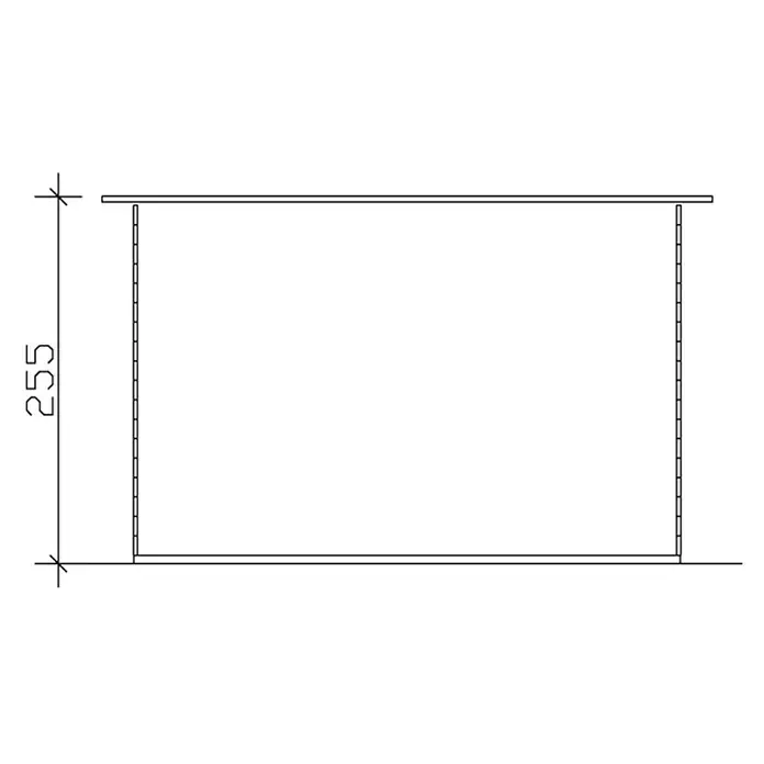 SKAN HOLZ Gartenhaus Breda 1 - Außenmaß inkl. Dachüberstand (B x T): 420 x 360 cm, Holz, Natur - Darstellung eines rechteckigen Regals mit vertikalen Stützen und einer Höhenangabe von 255 Einheiten.