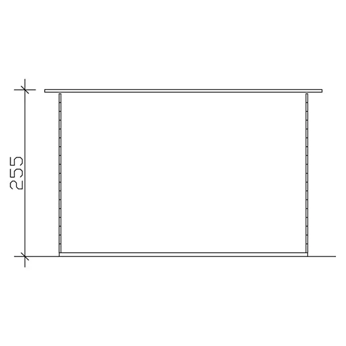 SKAN HOLZ Gartenhaus Breda 2 - Außenmaß inkl. Dachüberstand (B x T): 420 x 440 cm, Holz, Schiefergrau - Abbildung eines rechteckigen Objekts, 255 hoch, mit waagerechten Verstrebungen oben und unten.