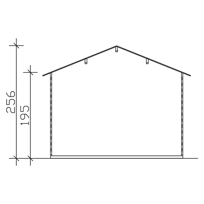 SKAN HOLZ Gartenhaus Como 3 - Außenmaß inkl. Dachüberstand (B x T): 340 x 400 cm, Holz, Natur - Darstellung eines Hausquerschnitts mit Größenangaben. Das Bild zeigt die Struktur und Abmessungen des Hauses.