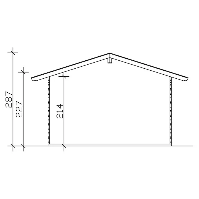SKAN HOLZ Gartenhaus Davos 1 - Außenmaß inkl. Dachüberstand (B x T): 480 x 430 cm, Holz, Natur - Eine schematische Darstellung eines Gebäudes mit Maßen, die die Höhe und andere Abmessungen des Bauwerks zeigen.