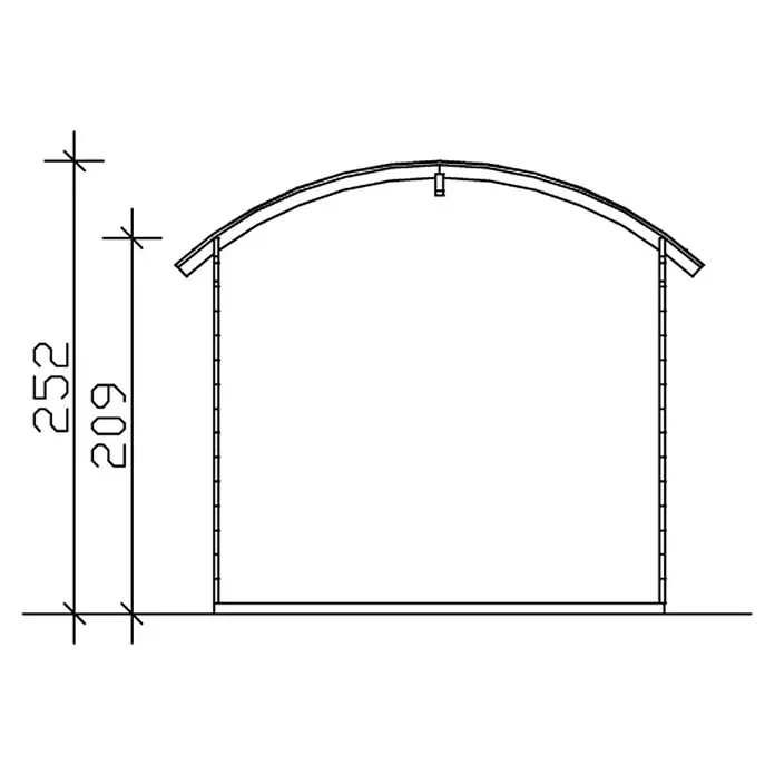 SKAN HOLZ Gartenhaus Delft - Außenmaß inkl. Dachüberstand (B x T): 290 x 310 cm, Holz, Schiefergrau - Querschnitt eines Pavillons mit Maßen 209 und 252, der die Höhe und Gesamtstruktur des Bauwerks zeigt.