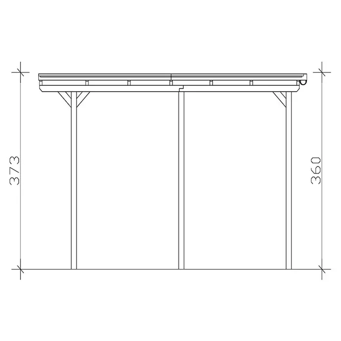 SKAN HOLZ Carport Emsland - Außenmaß inkl. Dachüberstand (B x T): 4,04 x 6,04 m, Einzelcarport, Carport geeignet für: Caravans, Natur - Illustration eines Carports mit den Höhenangaben 373 und 360, das Design zeigt eine offene Struktur mit einem Dach.