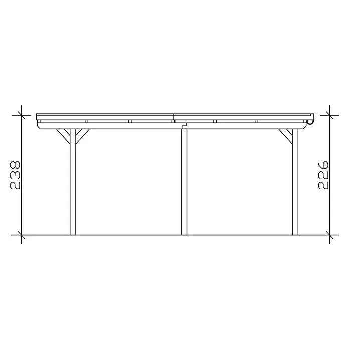 SKAN HOLZ Carport Emsland - Außenmaß inkl. Dachüberstand (B x T): 3,54 x 6,04 m, Einzelcarport, Weiß, Materialspezifizierung Dach: EPDM-Folie, Fichte - Draufsicht eines Carports mit Höhenmaßen 238 und 226. Der Carport bietet Schutz für Fahrzeuge und andere Güter vor Witterungseinflüssen.