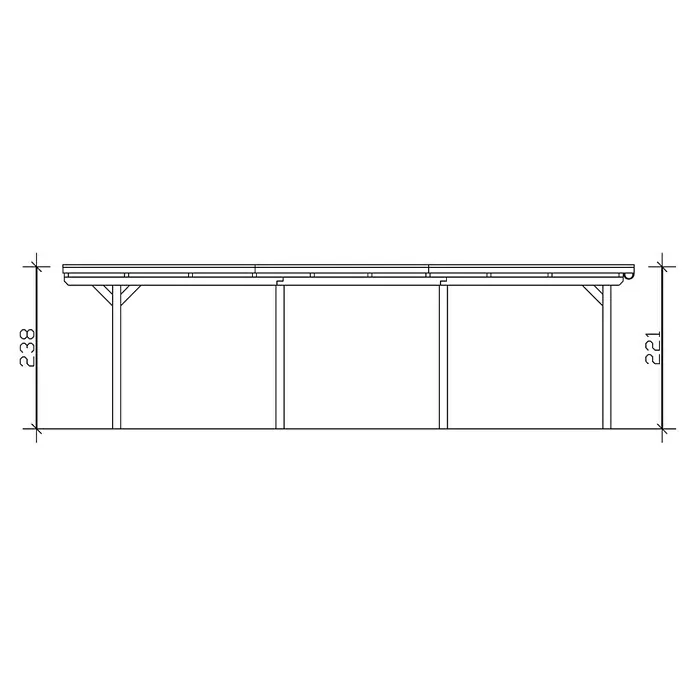 SKAN HOLZ Carport Emsland - Außenmaß inkl. Dachüberstand (B x T): 3,54 x 8,46 m, Einzelcarport, Weiß, Materialspezifizierung Dach: Aluminium-Dachplatten - Abbildung einer Carport-Konstruktion mit Maßangaben für Höhe und Pfostenabstände, ideal für Baupläne und technische Zeichnungen.