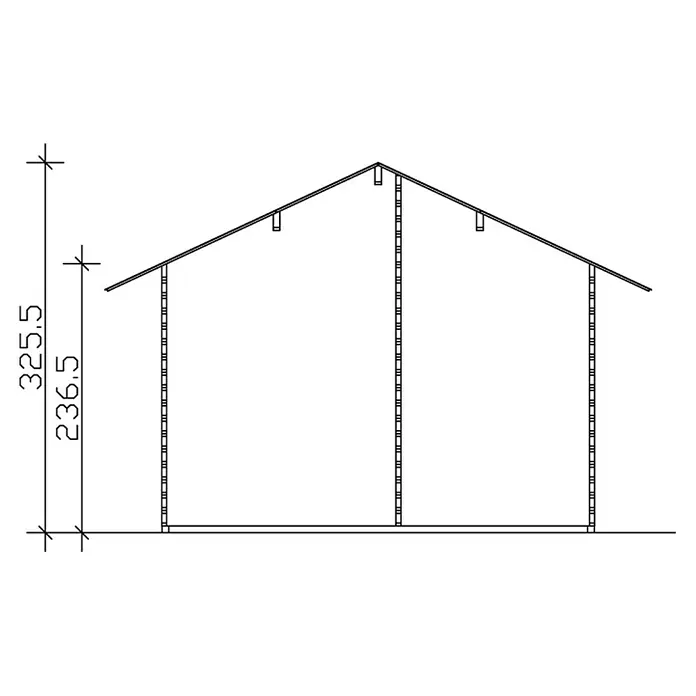 SKAN HOLZ Gartenhaus Esbjerg 1 - Außenmaß inkl. Dachüberstand (B x T): 480 x 620 cm, Holz, Natur - Gebäudequerschnitt mit Höhenangaben, der die Struktur und Dimensionen des Baus klar darstellt.