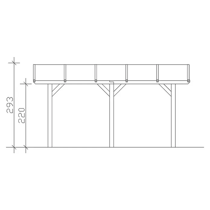 SKAN HOLZ Carport Franken - Außenmaß inkl. Dachüberstand (B x T): 3,76 x 5,41 m, Einzelcarport, Weiß - Illustration eines Carports mit Höhenangaben. Das Design umfasst eine stabile Holzkonstruktion für zuverlässigen Schutz.
