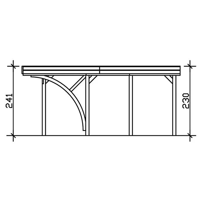 SKAN HOLZ Carport Friesland - Außenmaß inkl. Dachüberstand (B x T): 3,14 x 5,55 m, Einzelcarport, Nussbaum, Mit 1 Einfahrtsbogen - Abbildung einer Pergola mit Höhenangaben. Die Pergola ist aus Holz und hat eine gebogene Stütze. Perfekt für Garten oder Terrasse.
