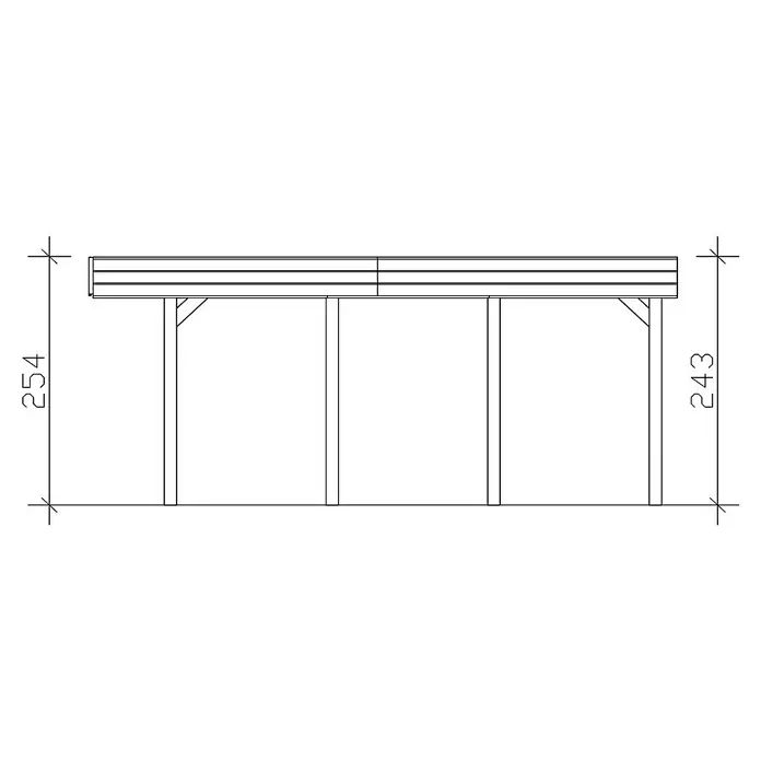 SKAN HOLZ Carport Friesland - Außenmaß inkl. Dachüberstand (B x T): 5,57 x 5,55 m, Doppelcarport, Grün, Dachschalung mit EPDM-Folie - Schematische Darstellung eines Holzpavillons mit Höhenangaben, ideal für Baupläne und Konstruktionszeichnungen.