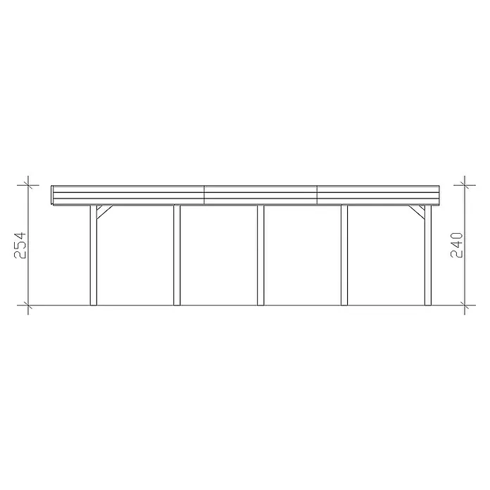SKAN HOLZ Carport Friesland - Außenmaß inkl. Dachüberstand (B x T): 5,57 x 7,08 m, Doppelcarport, Nussbaum, Material Dach: Holz - Draufsicht auf ein Holzcarport mit vier Pfosten und Abmessungen 254 und 240, ideal für den Schutz Ihres Autos vor Witterungseinflüssen.