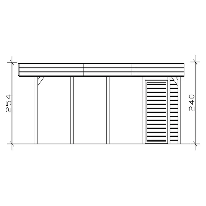 SKAN HOLZ Carport Friesland - Außenmaß inkl. Dachüberstand (B x T): 5,57 x 7,08 m, Doppelcarport, Nussbaum, Mit Abstellraum - Abbildung eines Schuppens mit den Maßen 254 cm Höhe vorne und 240 cm Höhe hinten.