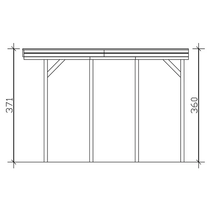 SKAN HOLZ Carport Friesland - Außenmaß inkl. Dachüberstand (B x T): 3,97 x 5,55 m, Einzelcarport, Nussbaum, Carport geeignet für: Caravans - Detaillierte Zeichnung einer Holzkonstruktion mit genauen Maßangaben für ein Bauprojekt, inklusive Höhenangaben.