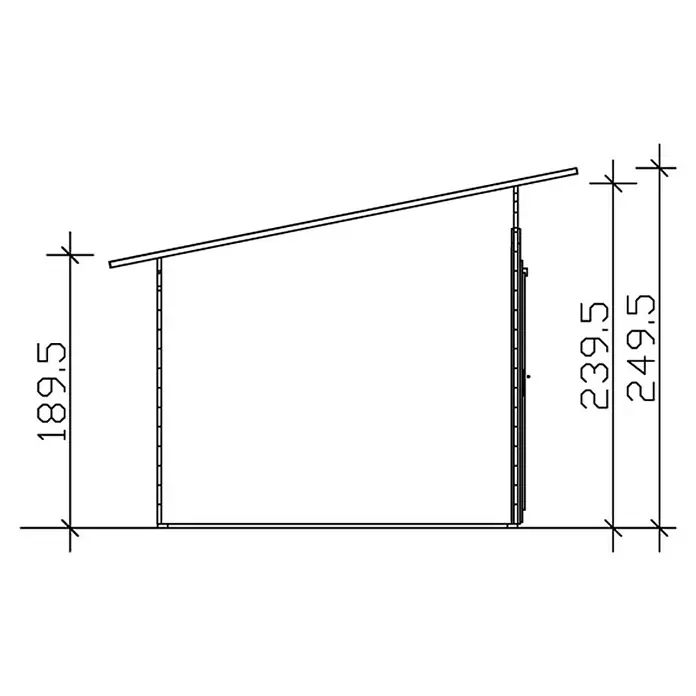 SKAN HOLZ Holzunterstand Knut - 250 x 430 x 249,5 cm, Natur - Darstellung eines Schuppenentwurfs mit Maßangaben für Höhe und Dachneigung, ideal für Bauplanung und Design.