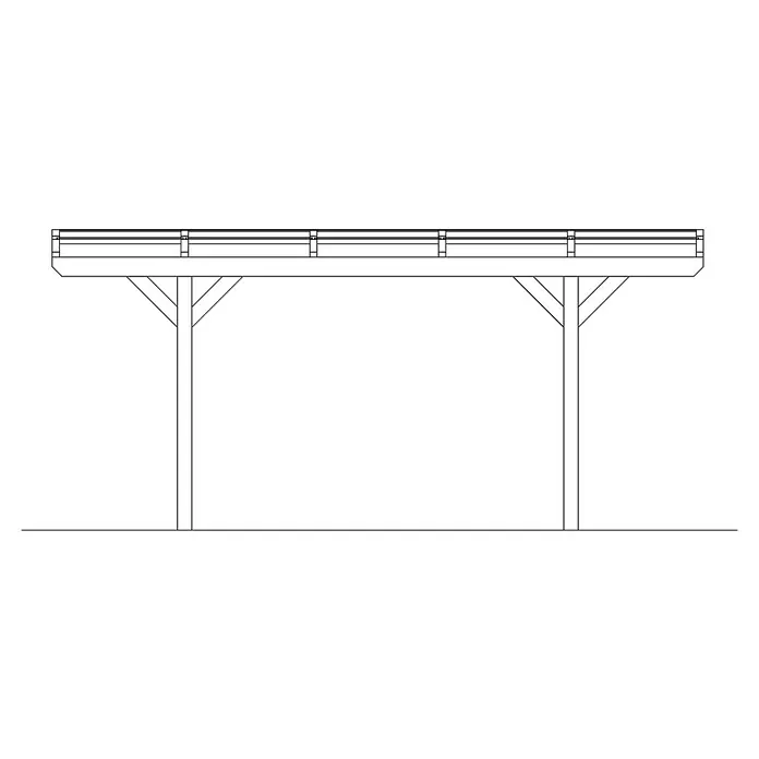 SKAN HOLZ Carport Odenwald - Außenmaß inkl. Dachüberstand (B x T): 6,4 x 5,41 m, Doppelcarport, Schiefergrau - Illustration eines Holzschuppens mit stabilen Pfosten und Querbalken für Schutz vor Witterungseinflüssen.