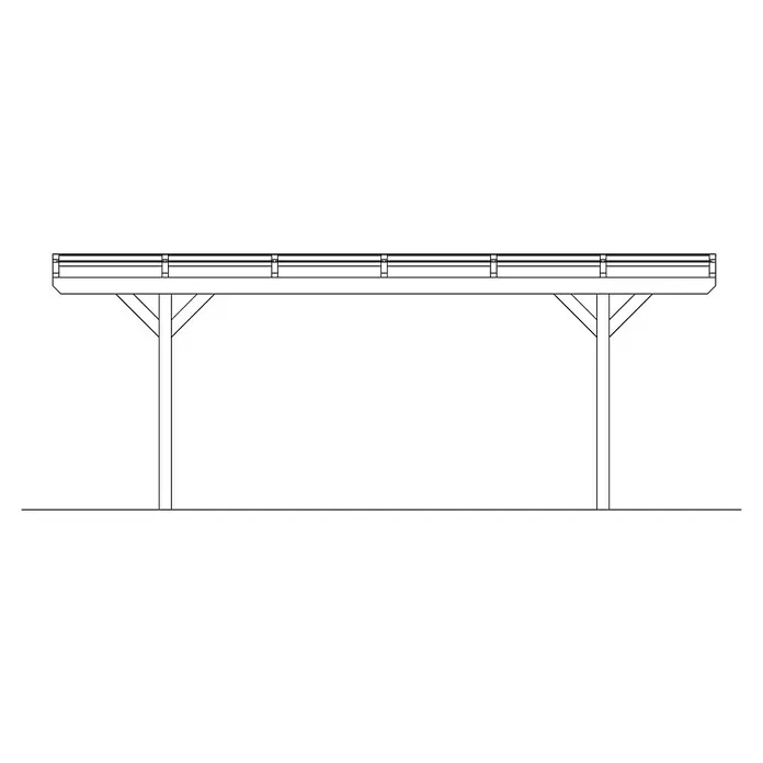 SKAN HOLZ Carport Odenwald - Außenmaß inkl. Dachüberstand (B x T): 6,4 x 6,48 m, Doppelcarport, Weiß - Schemazeichnung eines Holzpavillons mit Stützpfosten und Geländer, ideal für den Garten oder die Terrasse.